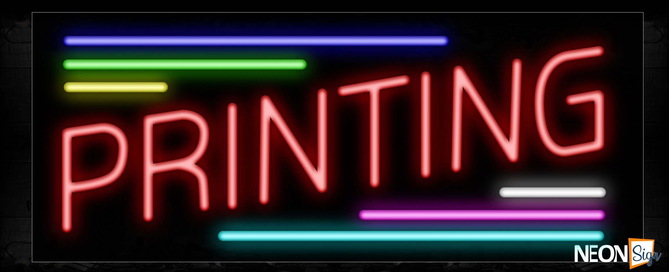 Image of 10880 Printing with colorful line Neon Sign_13x32 Black Backing