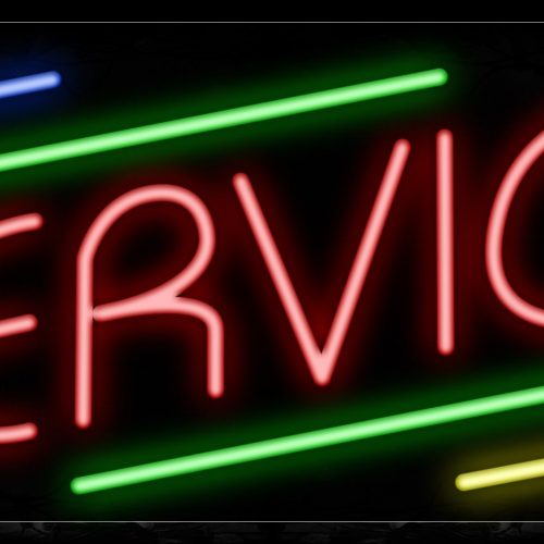 Image of 10894 Service in red with colorful lines Neon Sign_13x32 Black Backing