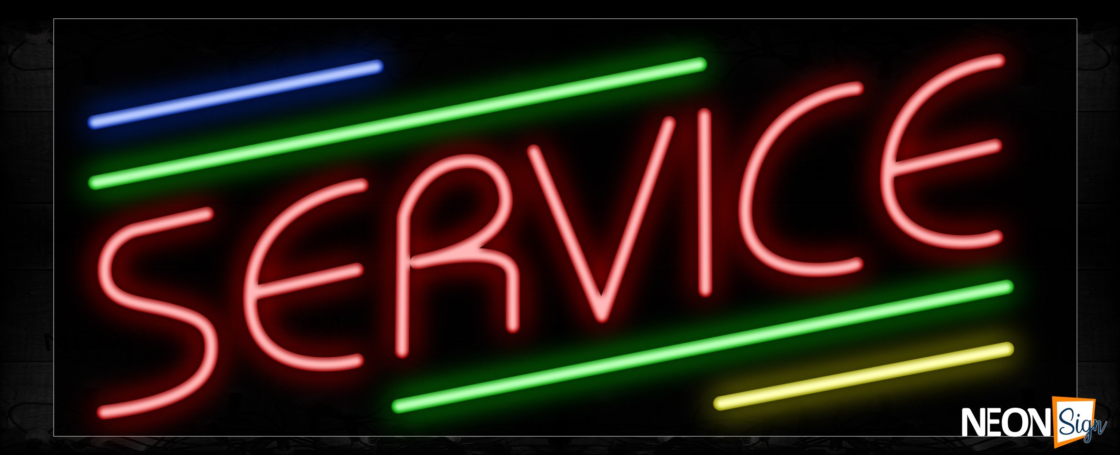 Image of 10894 Service in red with colorful lines Neon Sign_13x32 Black Backing