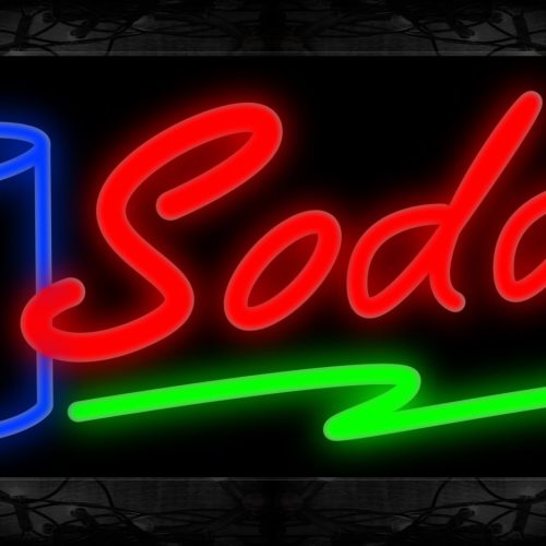 Image of 10902 Sodas in red with green line and glass Neon Sign 13x32 Black Backing