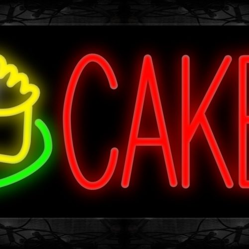Image of 10938 Cakes with slice cake logo Neon Sign 13x32 Black Backing