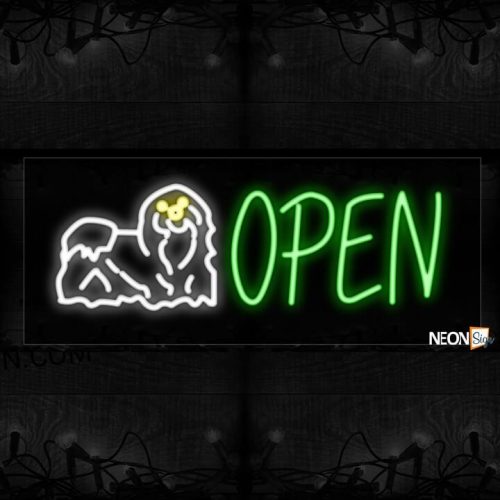 Image of 10948 open pet image with border led bulb neon sign_13x32 Black Backing