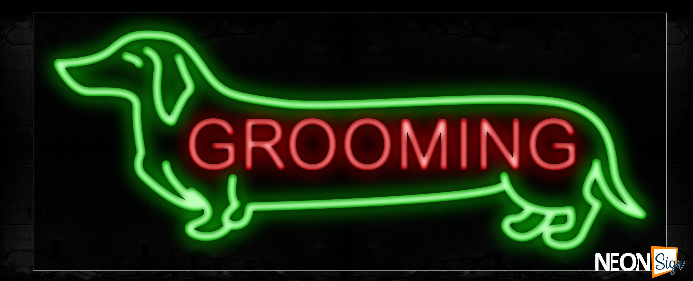 Image of 10954 Grooming Inside Dog Logo Border Neon Sign_13x32 Black Backing