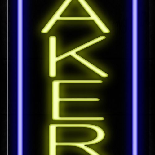 Image of 10964 Bakery In Yellow With Blue Border Neon Signs - Vertical_13x32 Black Backing