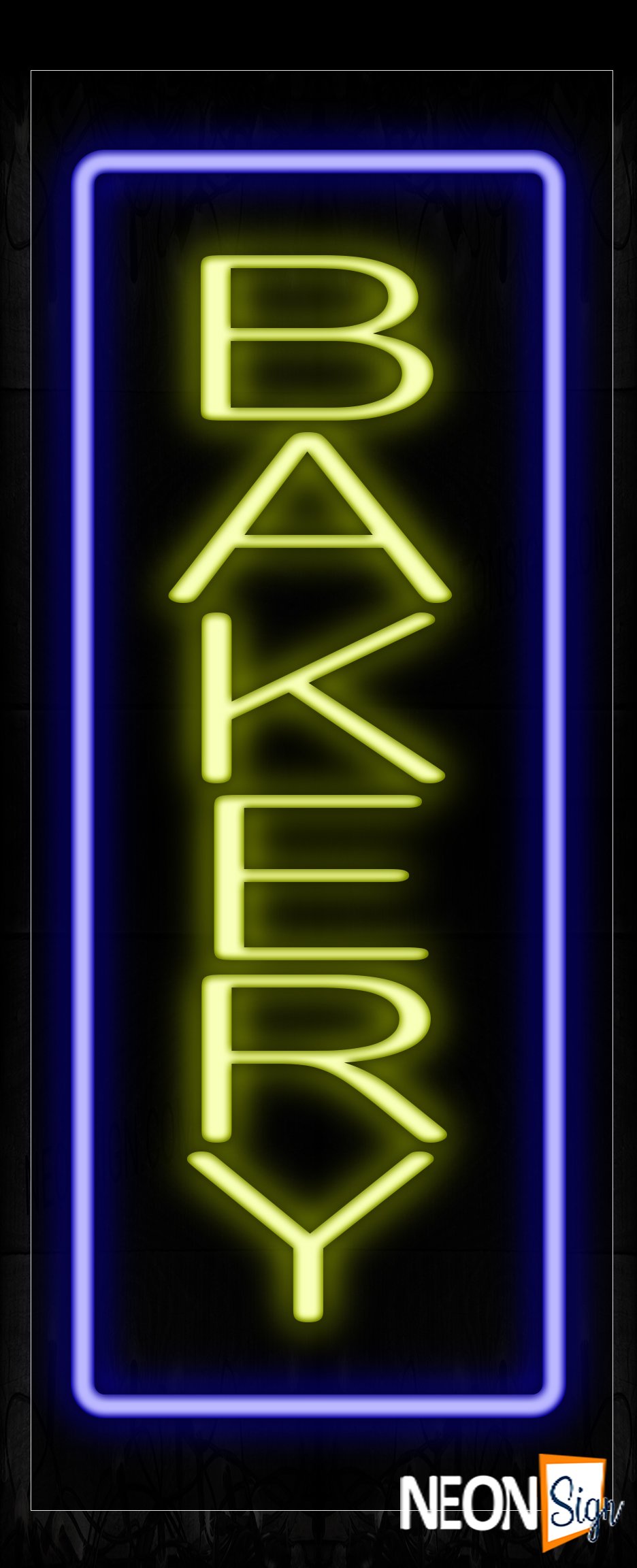 Image of 10964 Bakery In Yellow With Blue Border Neon Signs - Vertical_13x32 Black Backing