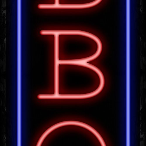 Image of 10967 BBQ with blue border (Vertical) Neon Sign_32 x12 Black Backing