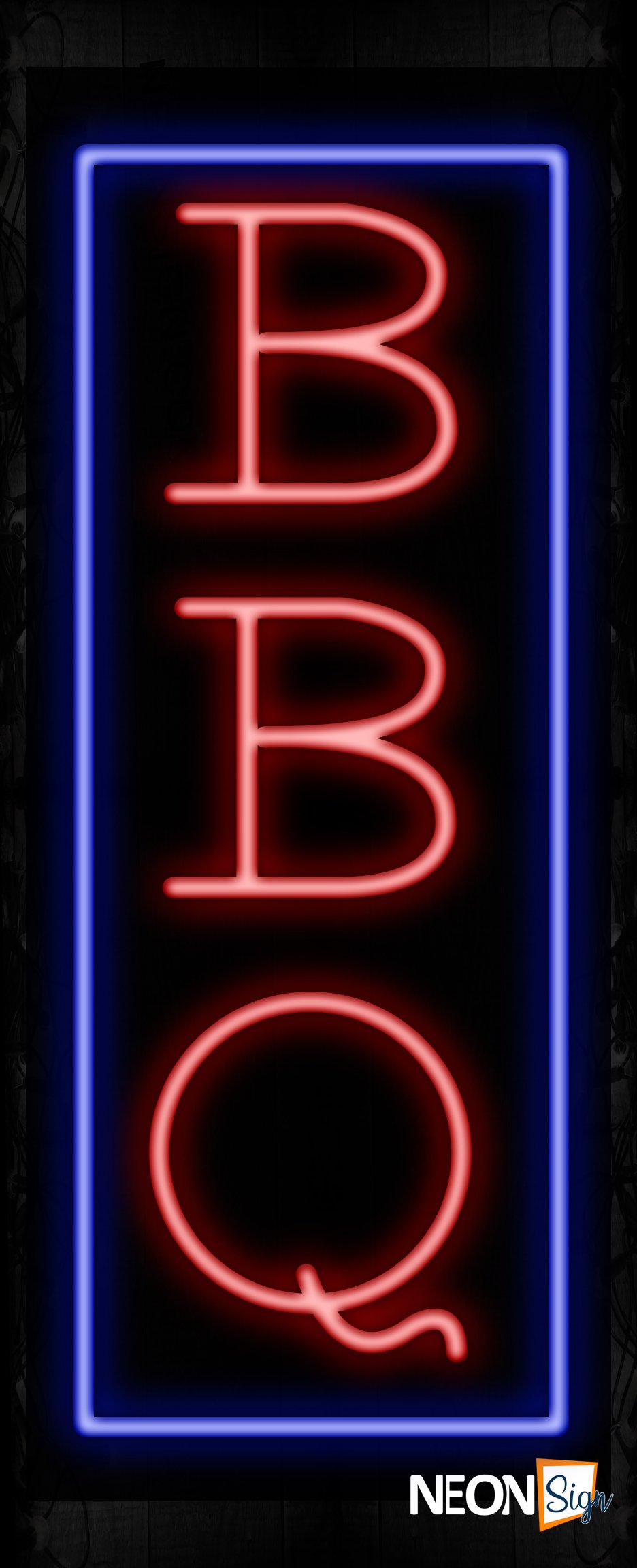 Image of 10967 BBQ with blue border (Vertical) Neon Sign_32 x12 Black Backing
