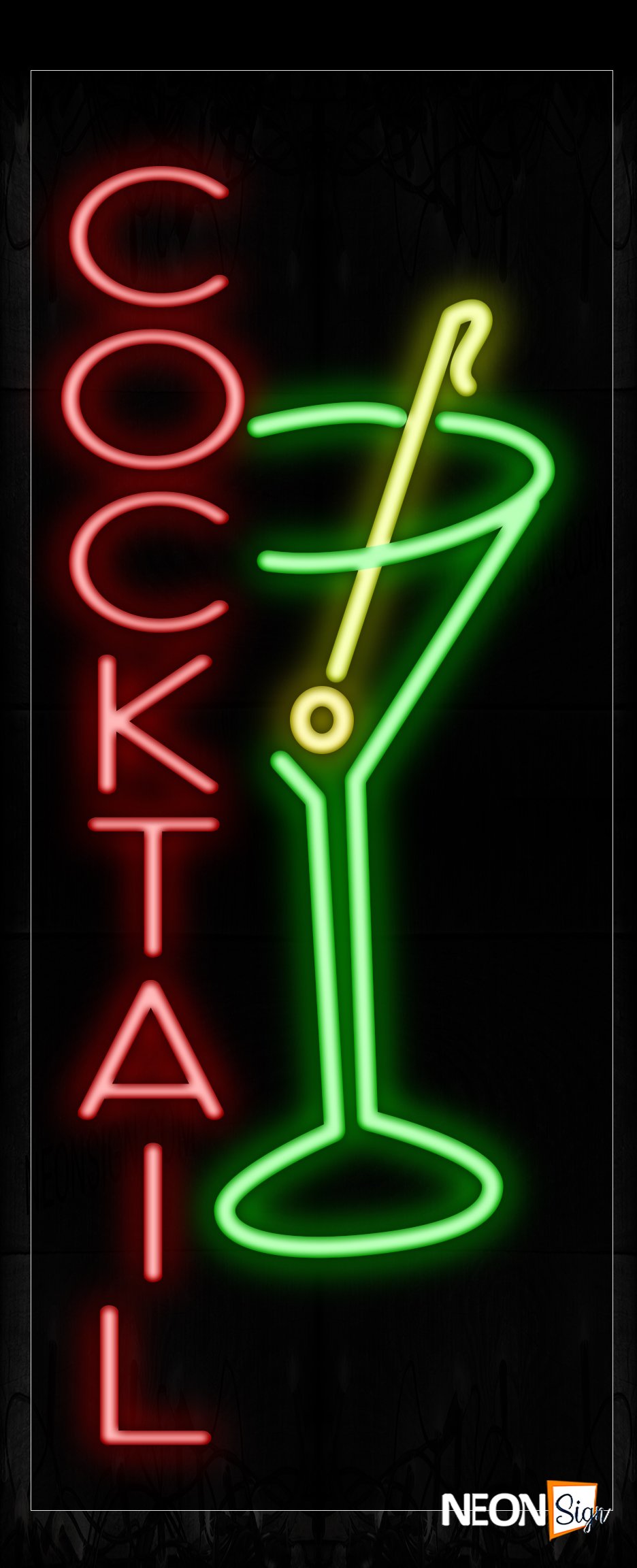 Image of 10980 Cocktails With Logo (Vertical) Neon Signs_13x32 Black Backing