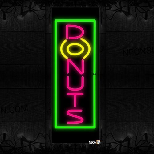Image of 10985 Donuts with border Neon Sign 13x32 Black Backing