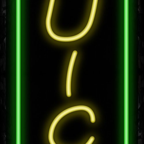 Image of 10996 Juice in yellow with green border (vertical) Neon Sign_ 32x12 Black Backing