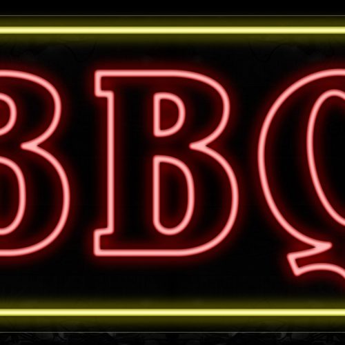 Image of 11051 Double Stroke Bbq In Red With Yellow Border Neon Signs_20x37 Black Backing
