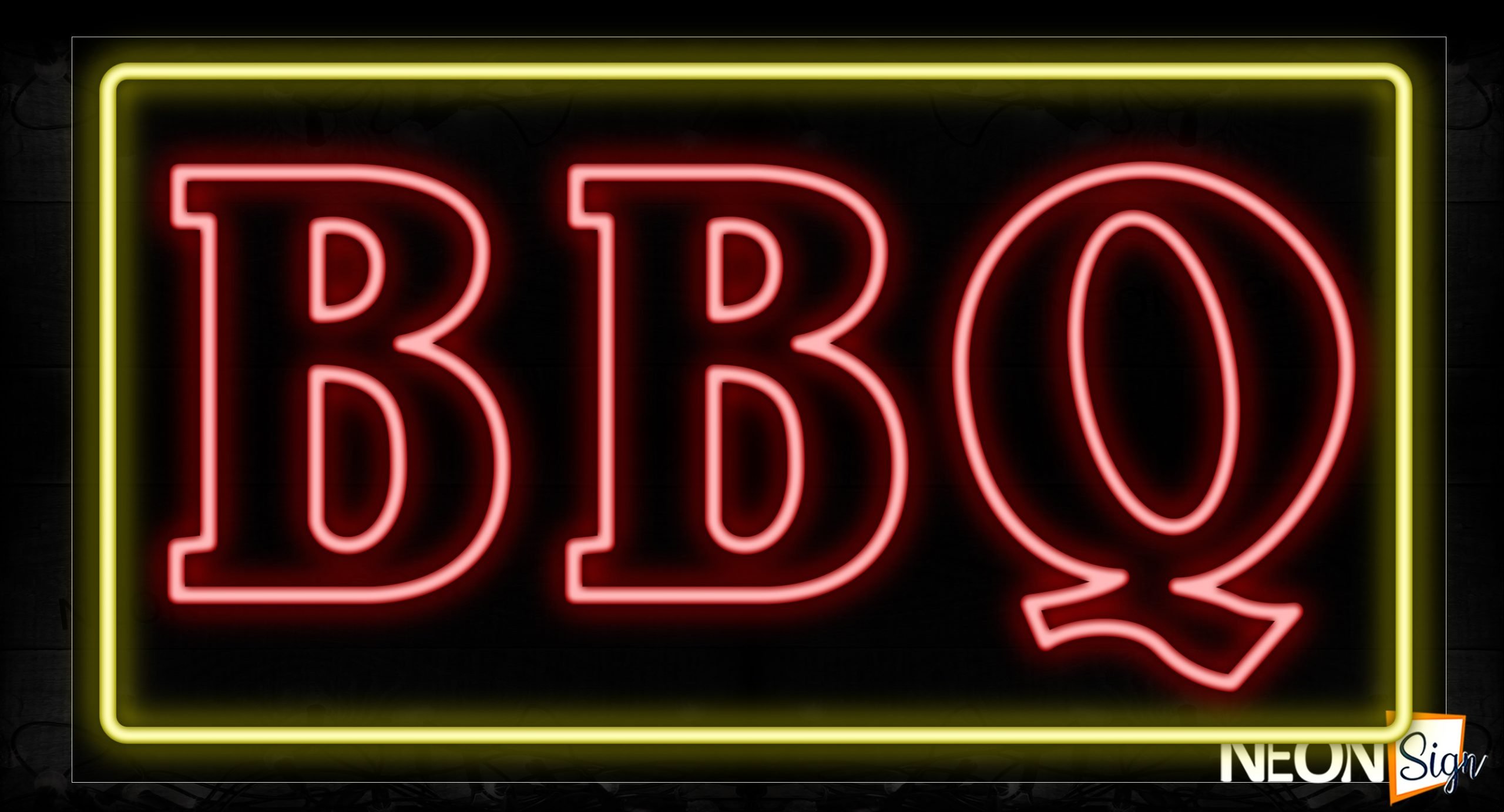 Image of 11051 Double Stroke Bbq In Red With Yellow Border Neon Signs_20x37 Black Backing