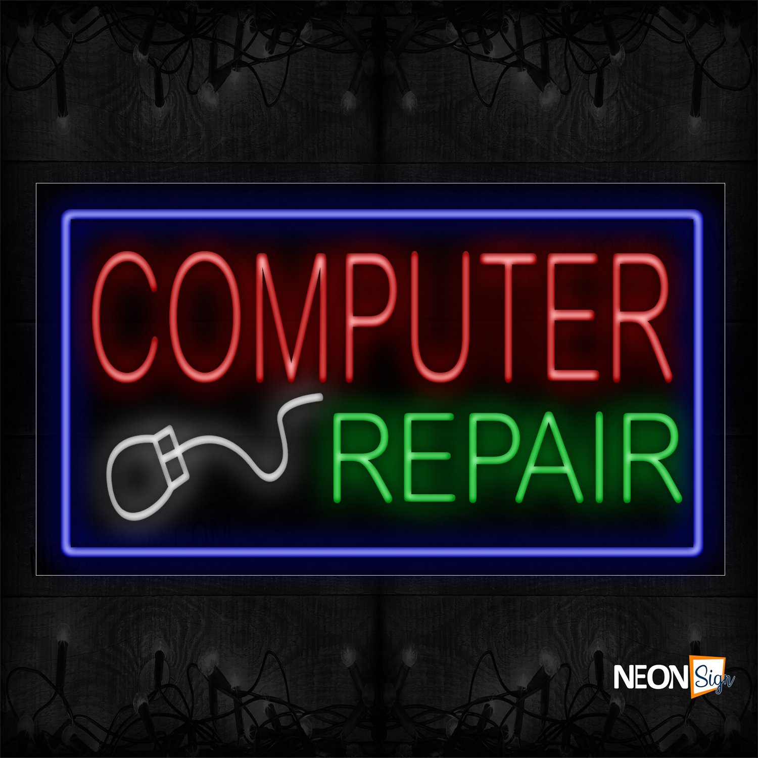 Image of 11067 Computer Repair With Border Neon Signs_20x37 Black Backing