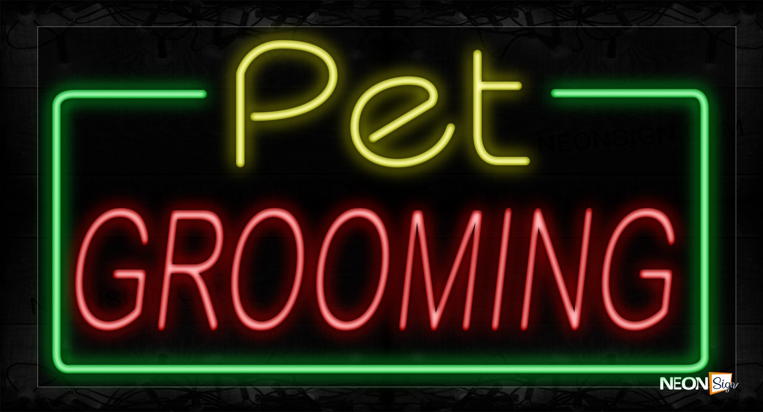 Image of 11069 Pet Grooming With Border Neon Sign_20x37 Black Backing