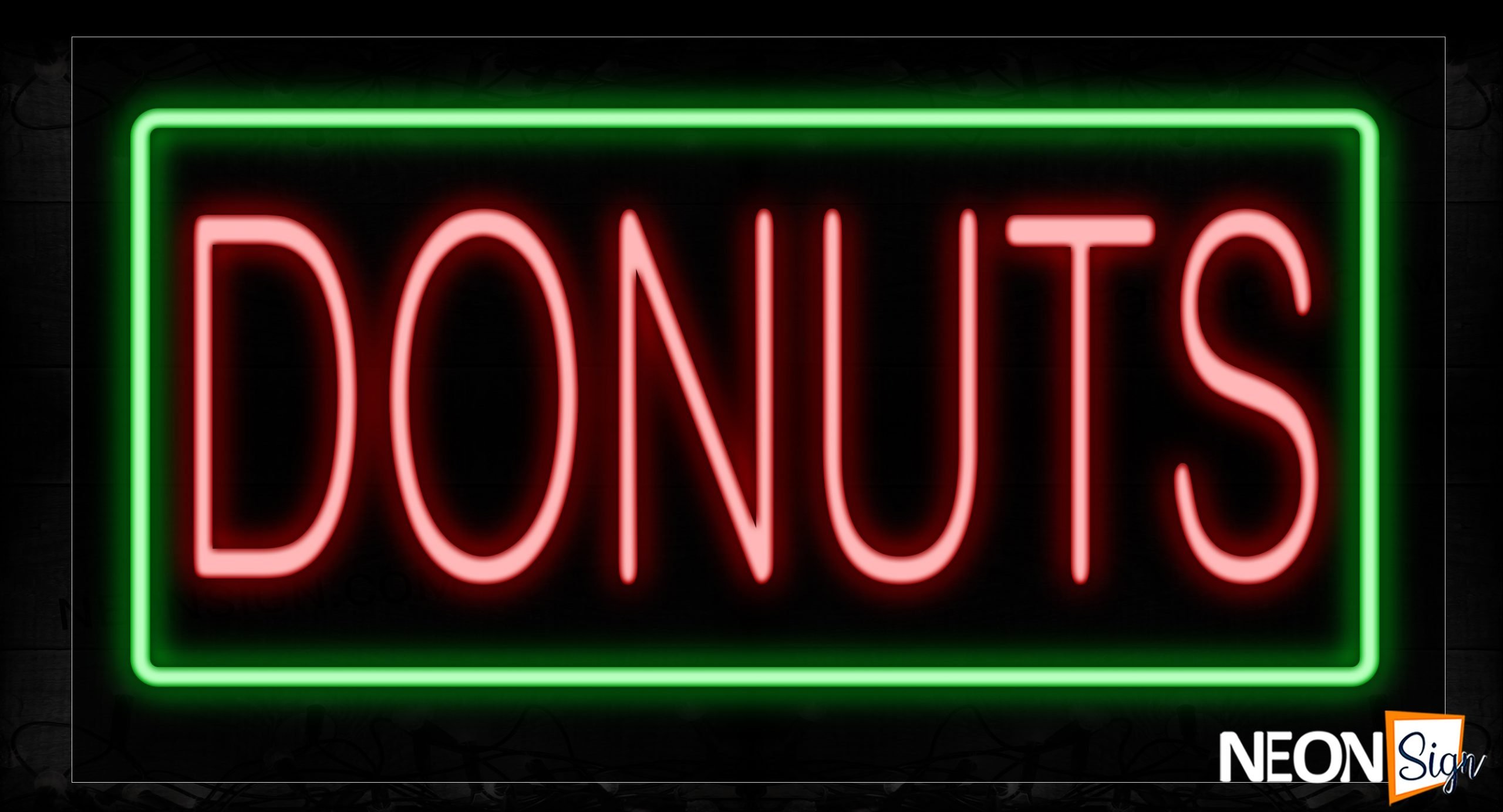 Image of 11070 Donuts With Green Border Neon Signs_20x37 Black Backing