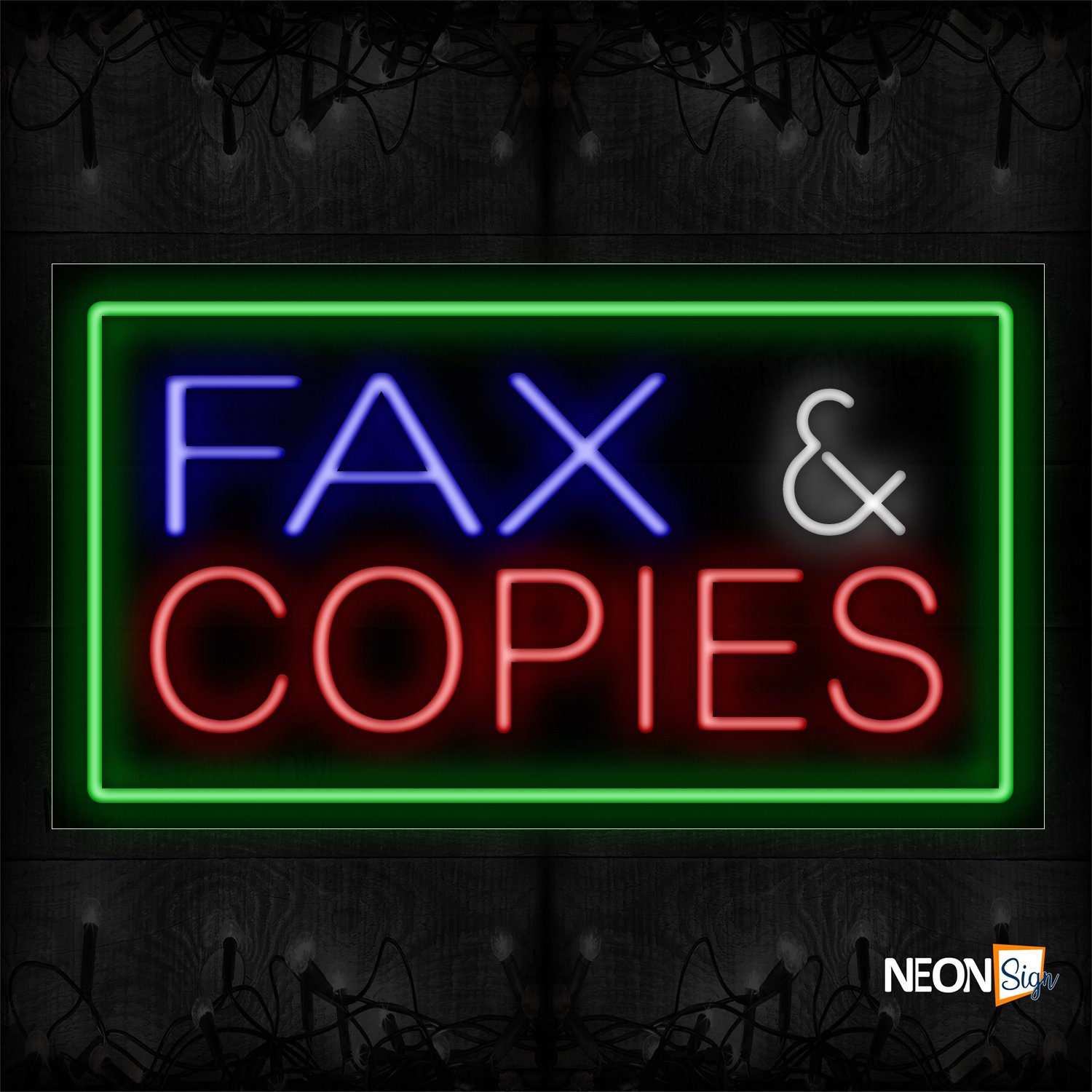 Image of 11075 Fax & Copies With Border Neon Signs_20x37 Black Backing