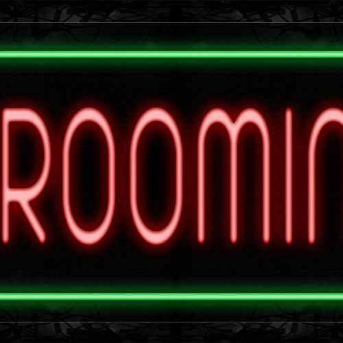 Image of 11079 Grooming In Red With Green Border Neon Sign_20x37 Black Backing