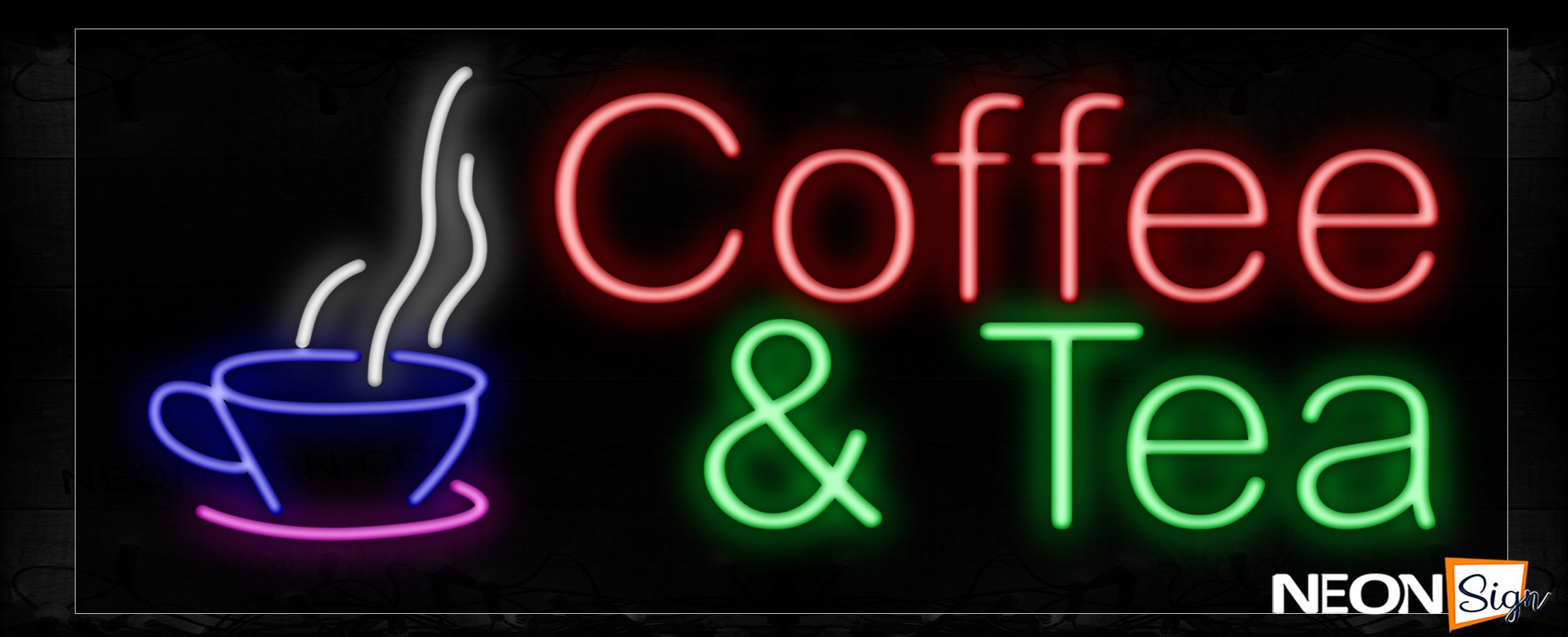 Image of 11182 Coffee & Tea With Cup Logo Neon Signs_13x32 Black Backing