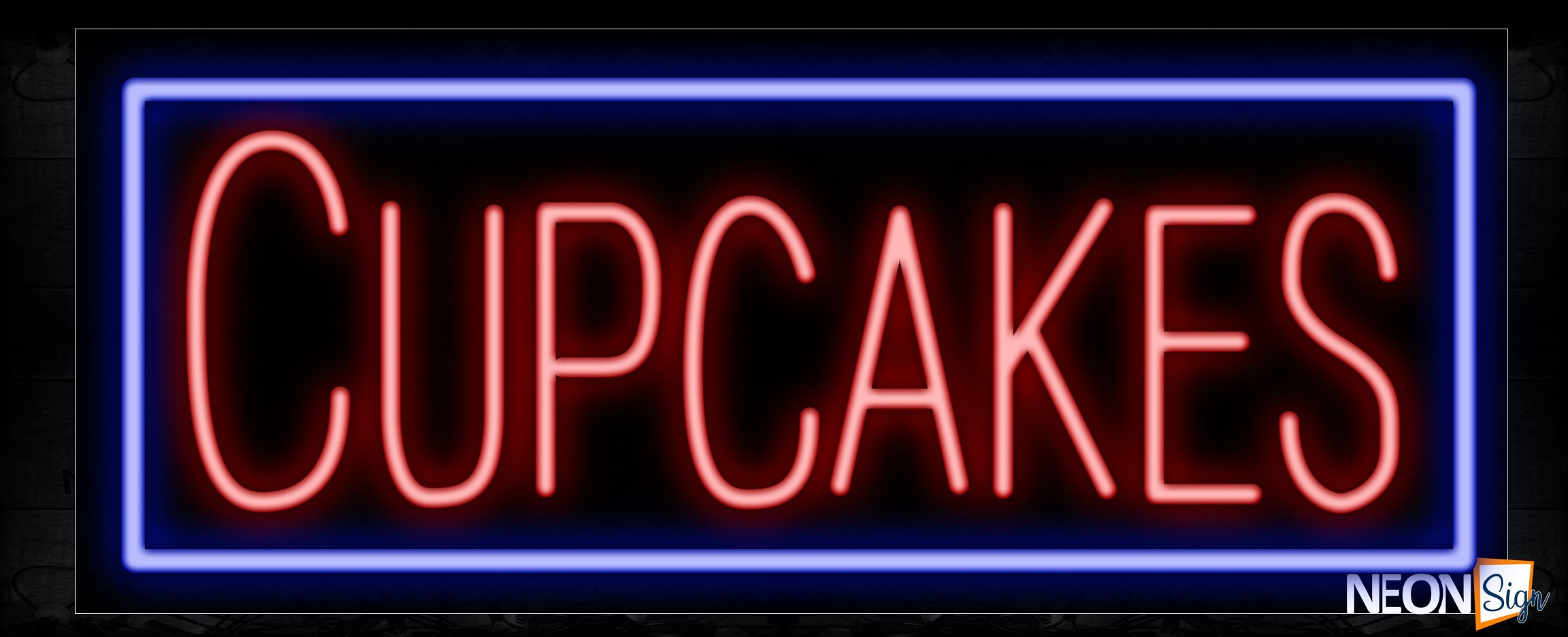Image of 11186 Cupcakes in red with blue border Neon Sign_13x32 Black Backing