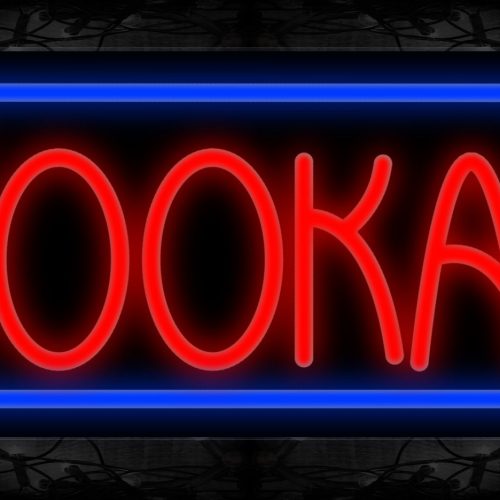 Image of 11199 Hookah in red with blue border Neon Sign 13x32 Black Backing