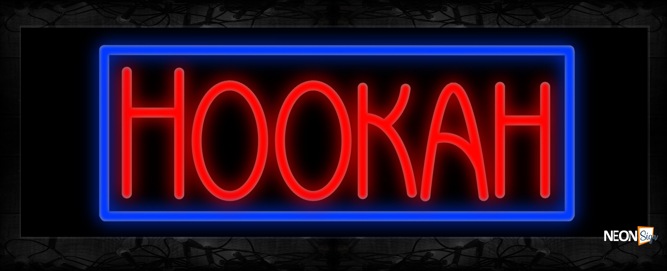 Image of 11199 Hookah in red with blue border Neon Sign 13x32 Black Backing