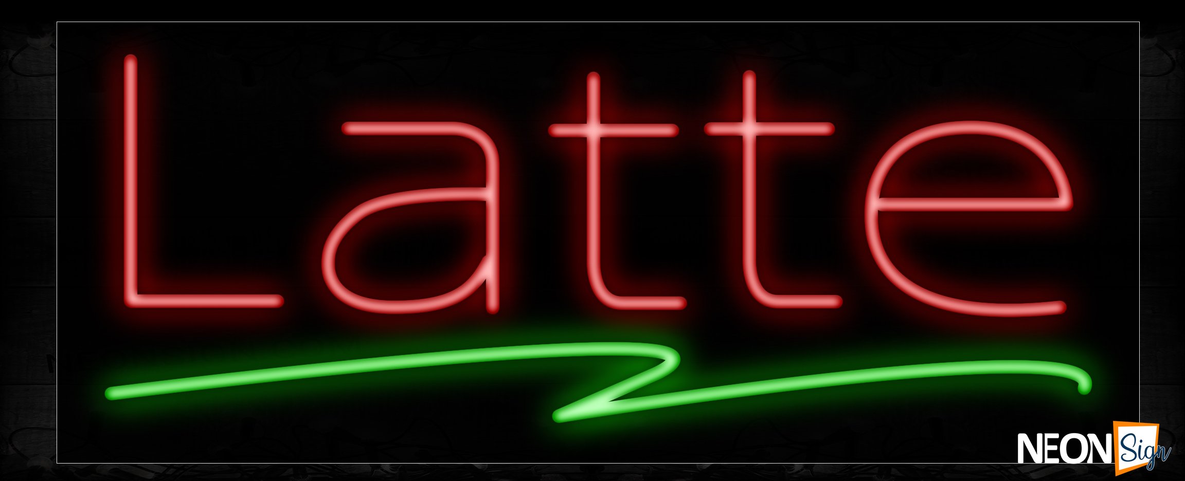 Image of 11203 Latte with green line Neon Sign_13x32 Black Backing