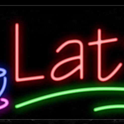 Image of 11204 Latte with mug and curve line Neon Sign_13x32 Black Backing