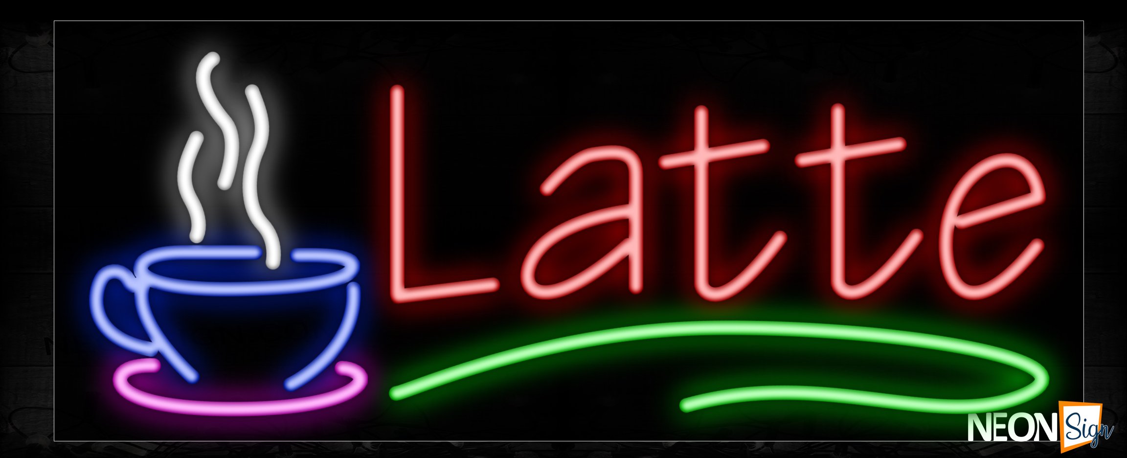 Image of 11204 Latte with mug and curve line Neon Sign_13x32 Black Backing