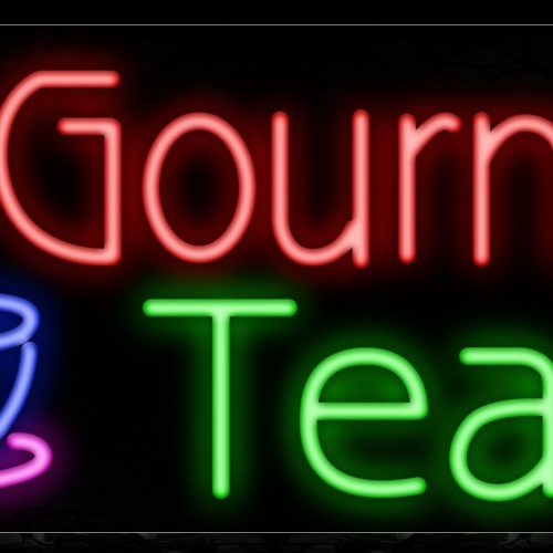 Image of 11220 Gourmet Teas with cup of coffee Neon Sign_13x32 Black Backing
