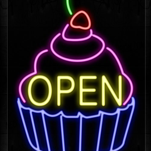Image of 11244 Open Inside Cupcake Logo Neon Signs_24x31 Black Backing
