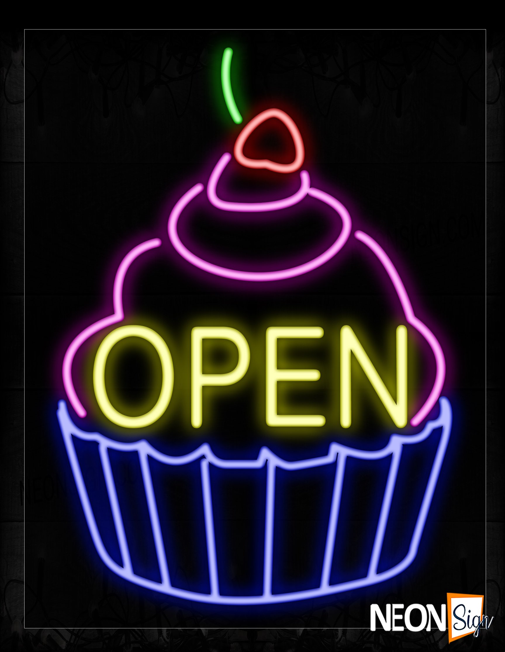 Image of 11244 Open Inside Cupcake Logo Neon Signs_24x31 Black Backing