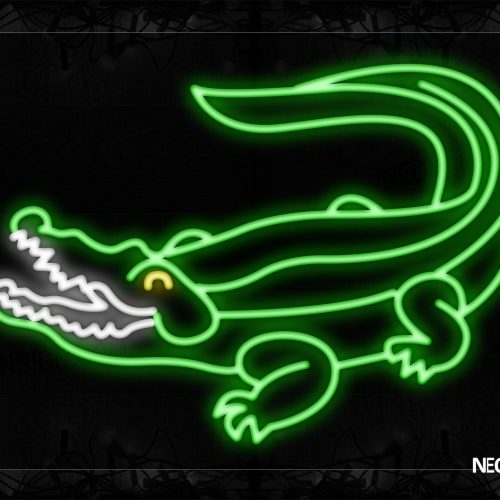 Image of 11272 Crocodile Logo In Green Neon Sign_24x31 Black Backing