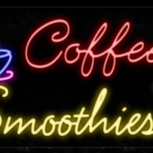 Image of 11279 Coffee Smoothies With Glasses And Cup Of Coffee Neon Signs_20x37 Black Backing