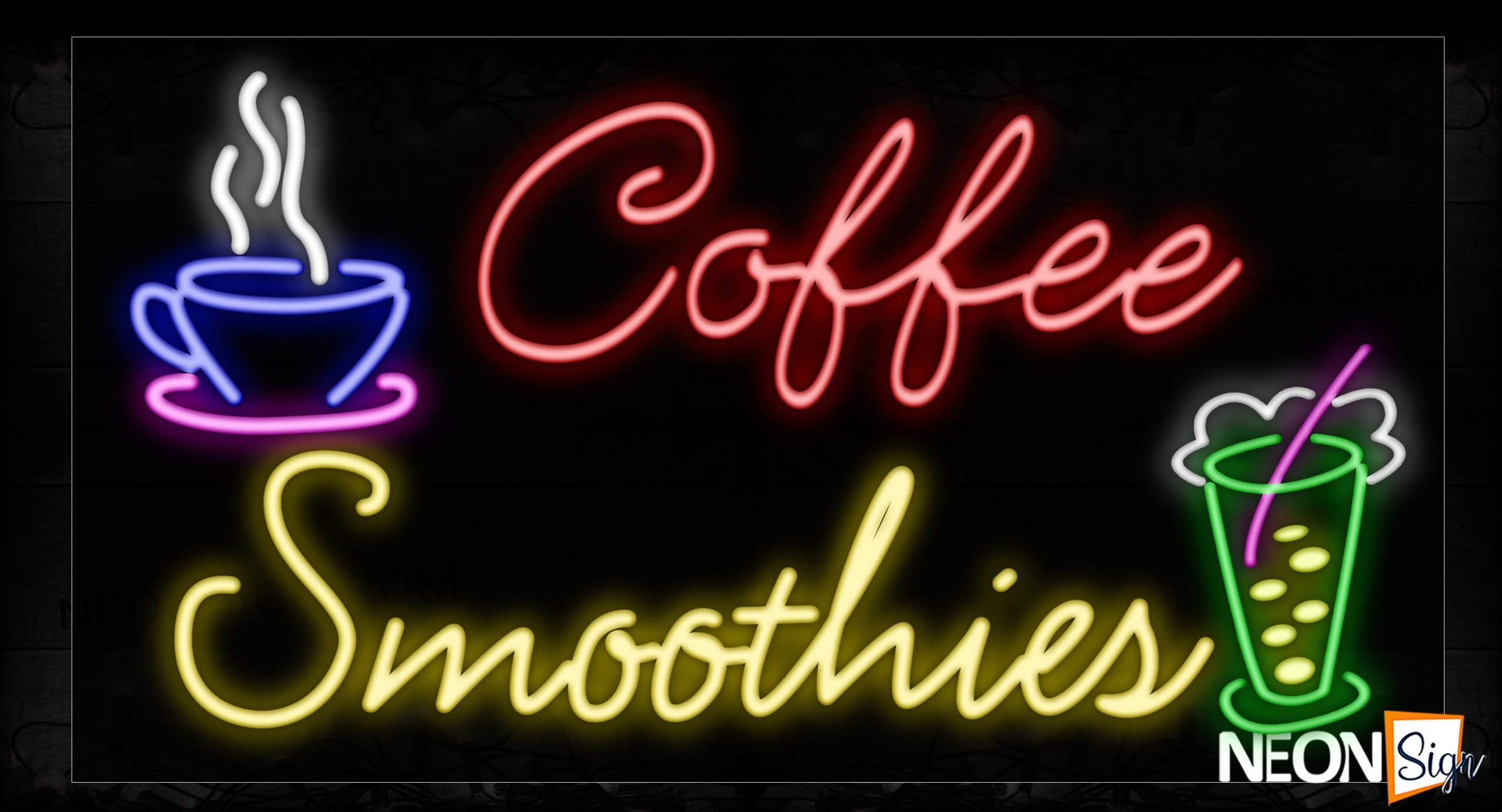 Image of 11279 Coffee Smoothies With Glasses And Cup Of Coffee Neon Signs_20x37 Black Backing