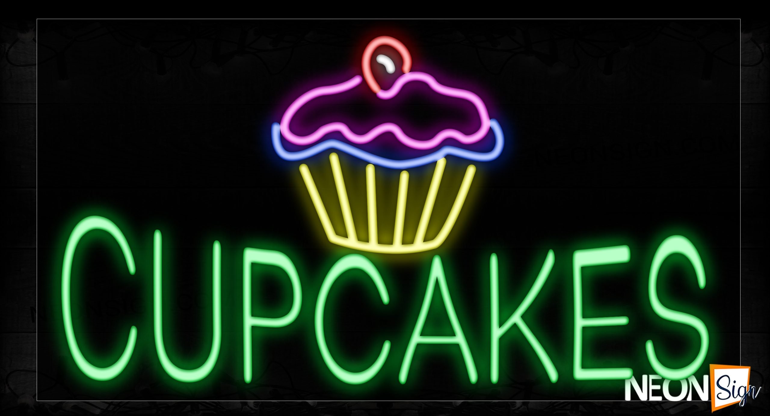 Image of 11281 Cupcakes With Logo Neon Signs_20x37 Black Backing