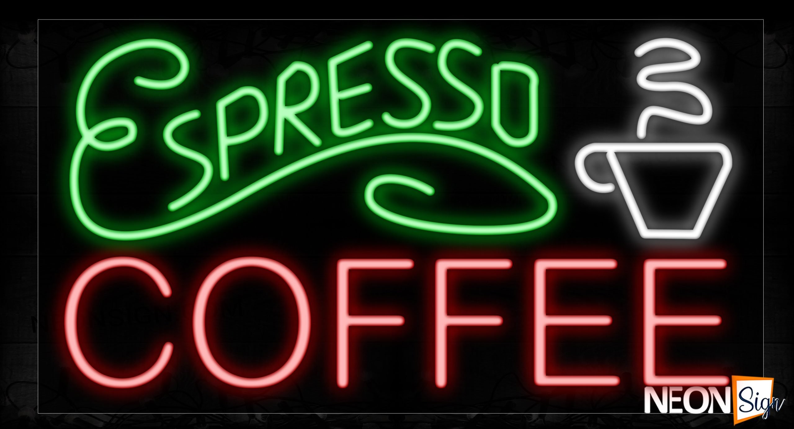 Image of 11285 Espresso Coffee With Cup Neon Signs_20x37 Black Backing