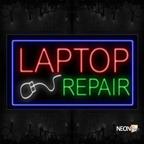 Image of 11292 Laptop Repair With Mouse Logo And Blue Border Neon Signs_20x37 Black Backing