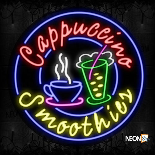 Image of 11311 Cappuccino Smoothies With Circle Border Neon Signs_26x26 Contoured Black Backing