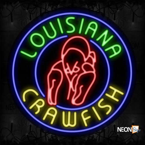 Image of 11314 Louisiana Crawfish With Circle Border Neon Sign_26x26 Contoured clear backing