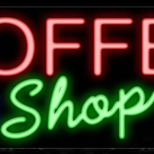 Image of 11372 Coffee Shop with blue lines Neon Sign_13x32 Black Backing