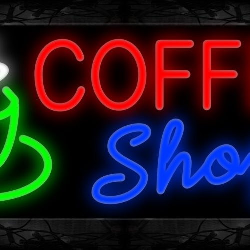 Image of 11373 Coffee Shop with cup Neon Sign 13x32 Black Backing