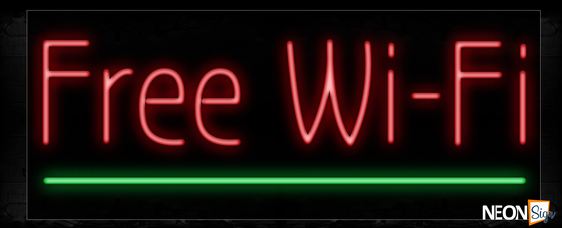 Image of 11406 Free Wifi With Green Underline On Bottom Traditional Neon_13x32 Black Backing