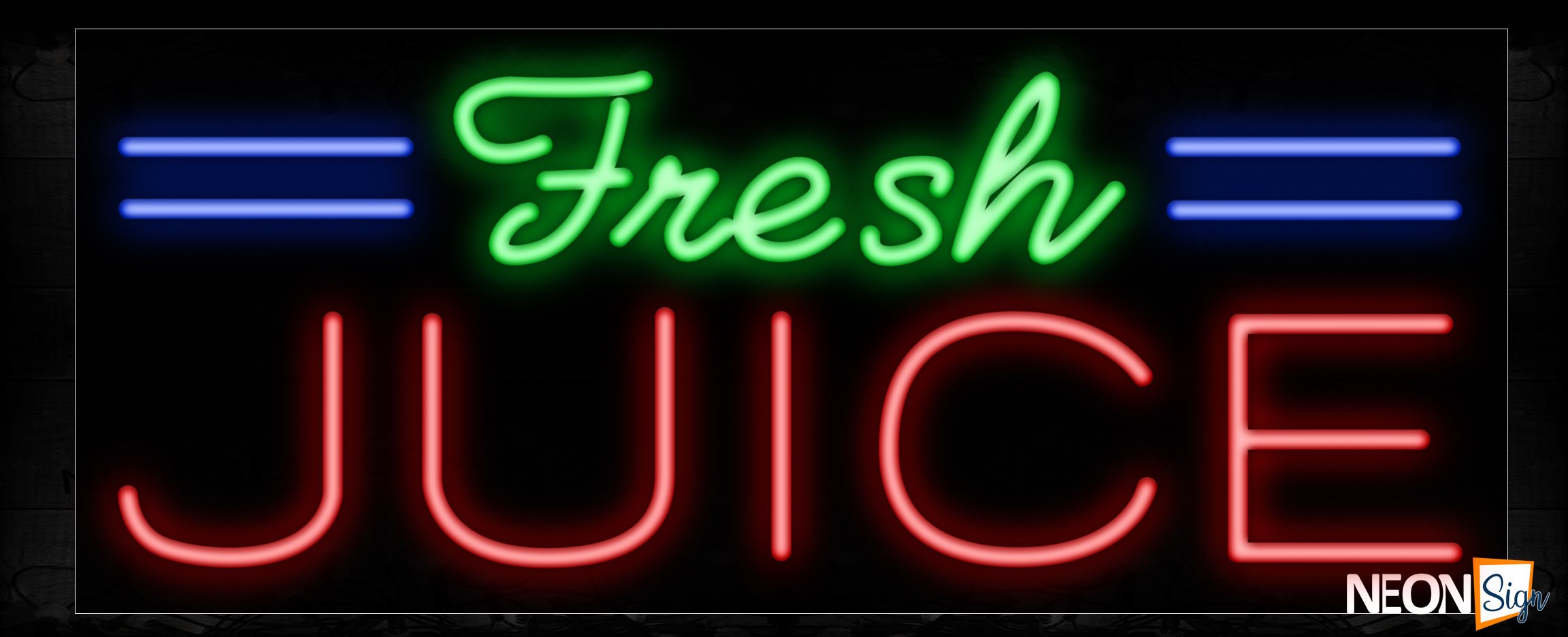 Image of 11410 Fresh Juice with blue lines Neon Sign_13x32 Black Backing