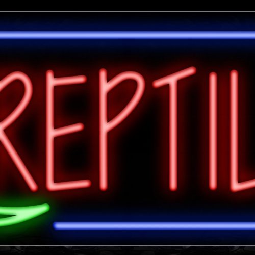 Image of 11470 Reptiles with logo and blue border Neon Sign_13x32 Black Backing