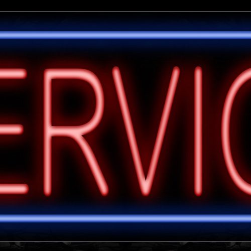 Image of 11473 Service in red with blue border Neon Sign_13x32 Black Backing