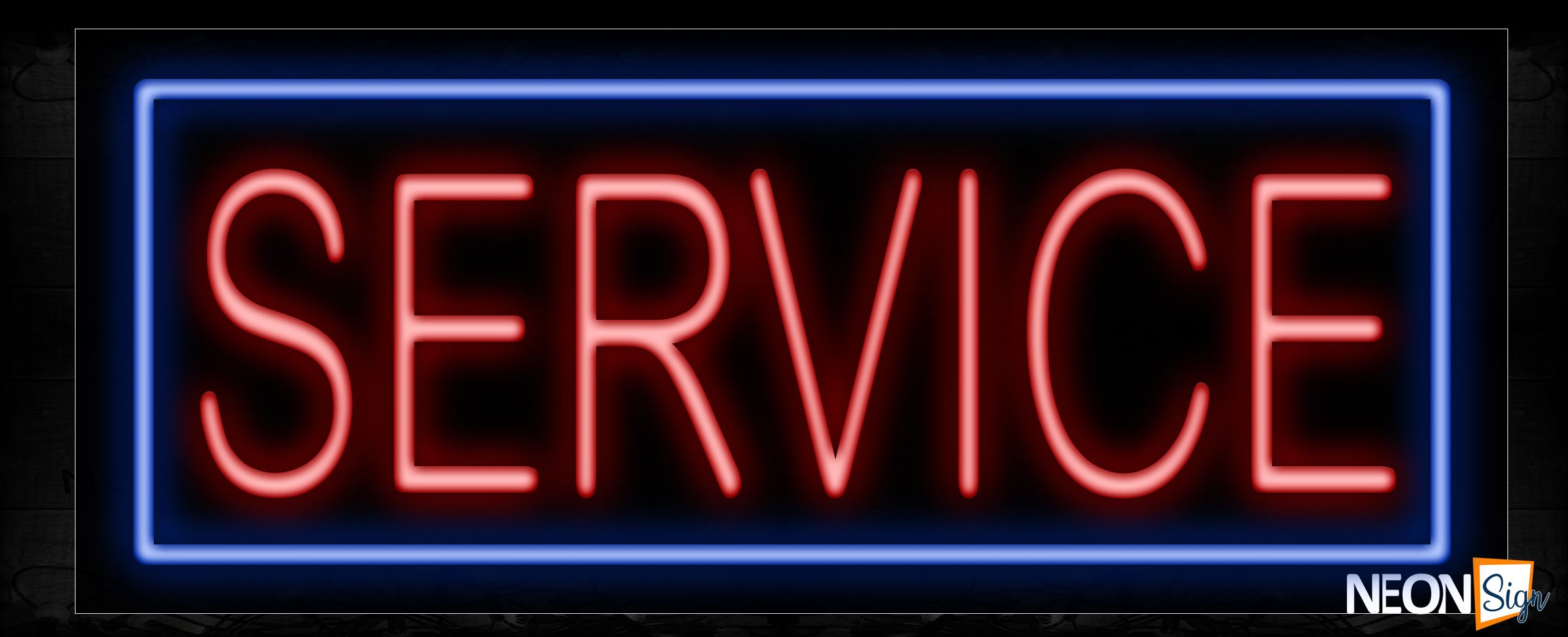 Image of 11473 Service in red with blue border Neon Sign_13x32 Black Backing