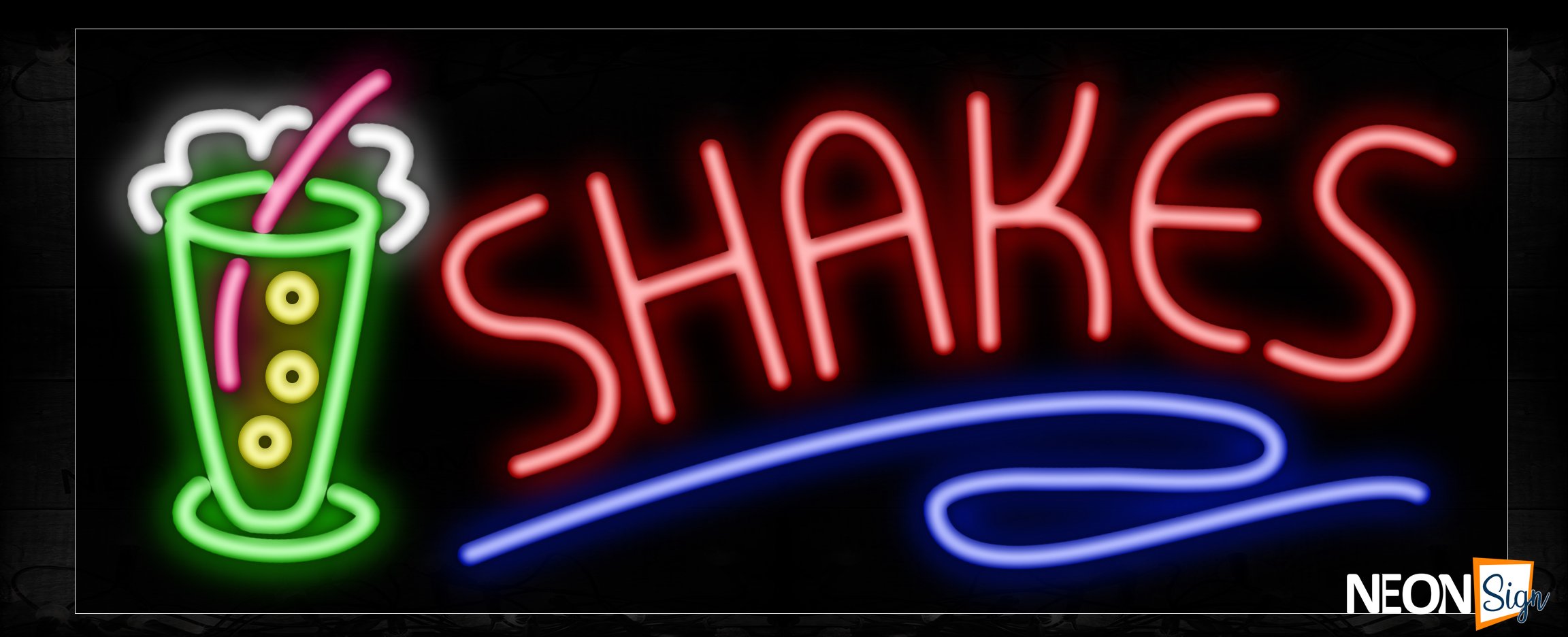 Image of 11475 Shakes with glass logo Neon Sign_13x32 Black Backing