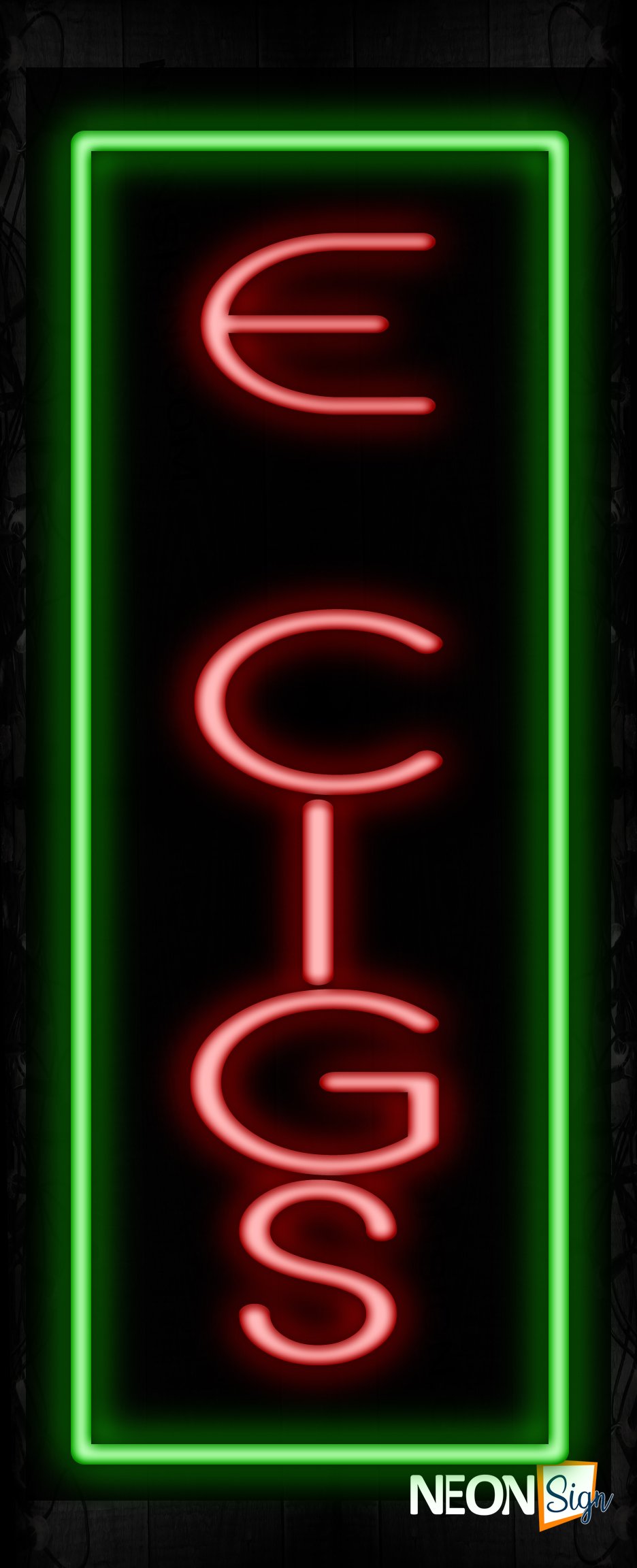 Image of 11546 E-Cigs with green border(Vertical) Neon Sign_ 32x12 Black Backing