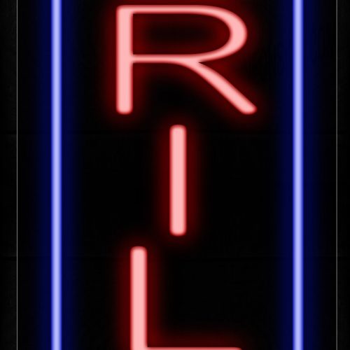 Image of 11565 Grill In Red With Blue Border (Vertical) Neon Signs_13x32 Black Backing