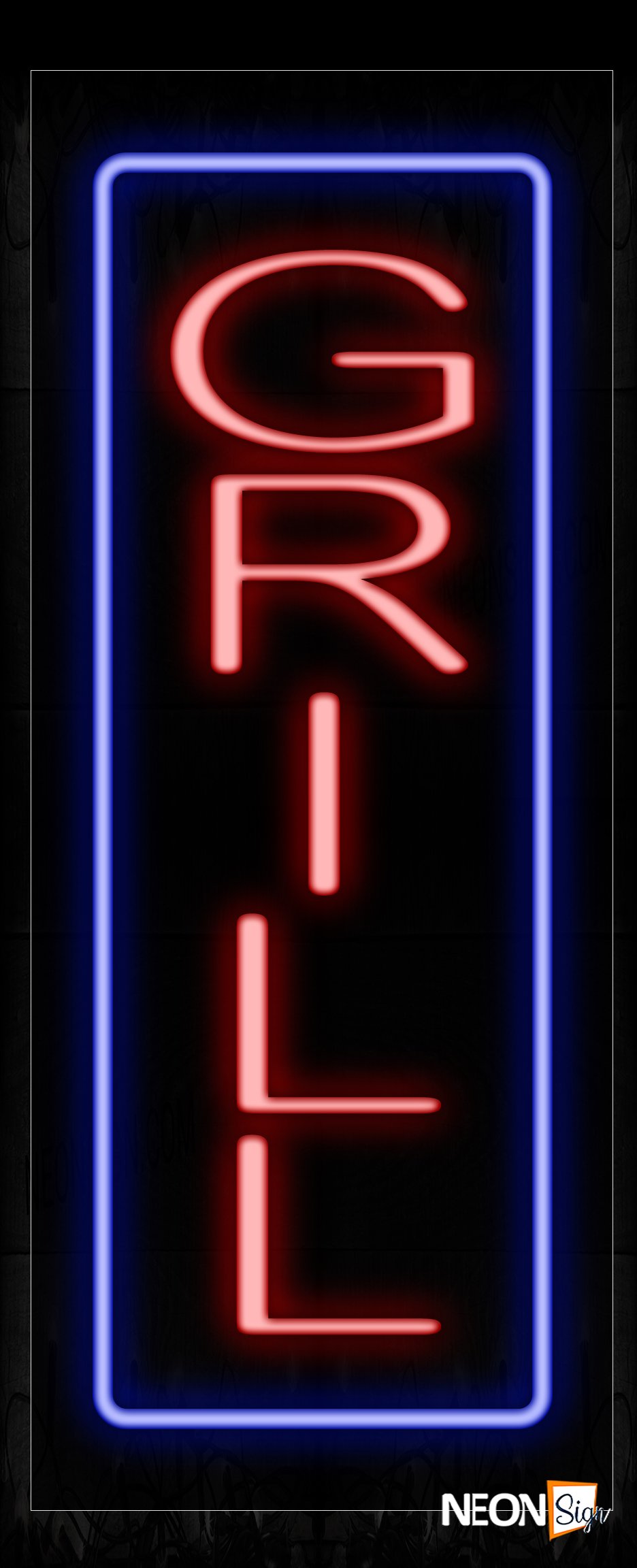 Image of 11565 Grill In Red With Blue Border (Vertical) Neon Signs_13x32 Black Backing